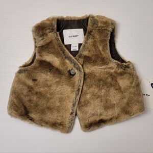 Old Navy Brown Faux Fur Vest Toddler Baby Girl 18-24 Months, Tan Soft Cozy Cabin